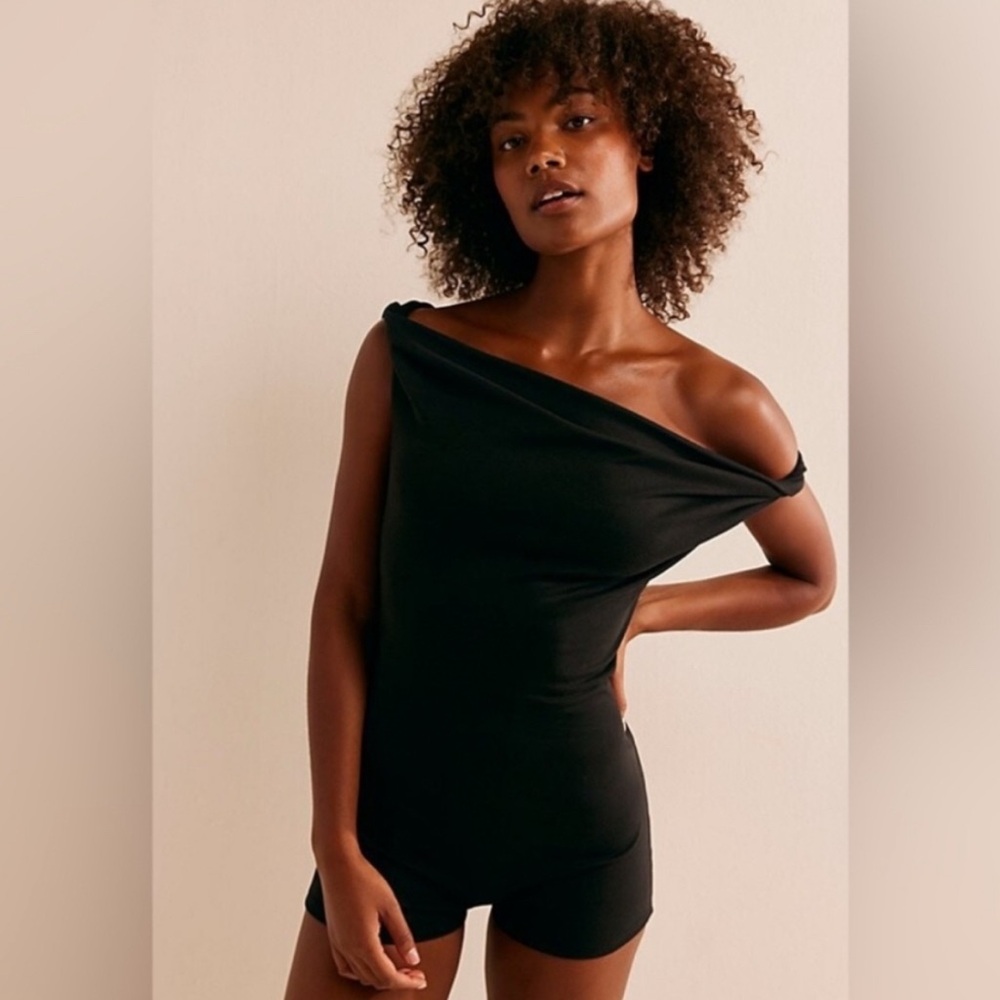 FP Movement by Free People Black Off-Shoulder Romper